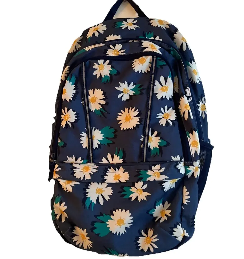 Lands' End Girls Blue Daisy Floral Backpack Book bag Travel Great Condition